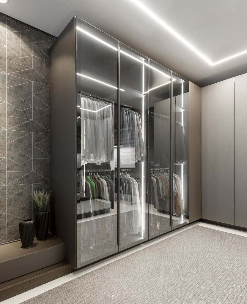 Armário para quarto com iliminação e vidro reflecta prata