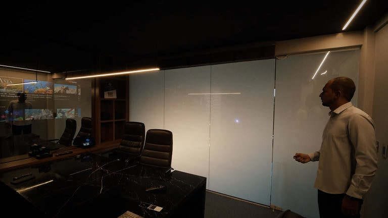 pelicula inteligente segurança vidro polarizado de privacidade controle fosco e transparente