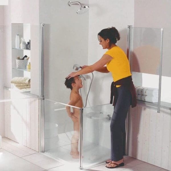 Box de Vidro para Banheiro Branco de Canto de Abrir Acessível de canto modelo Certo Para crianças e cadeirantes