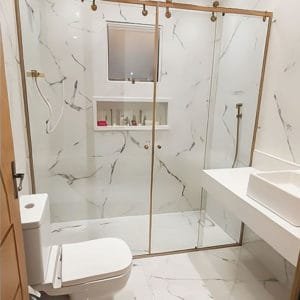 Box de Vidro para Banheiro Dourado modelo Elegance Due