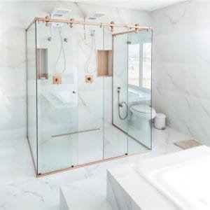 Box de Vidro de Abrir para Banheiro Rose Gold modelo Elegance Due