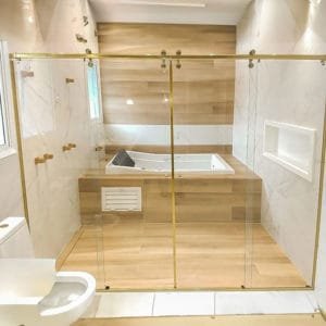 Box de Vidro de Abrir para Banheiro Dourado modelo Elegance Due