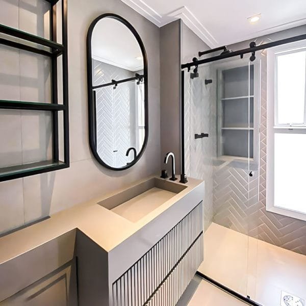 Box de Vidro para Banheiro modelo Elegance Tubo Oblongo Dourado