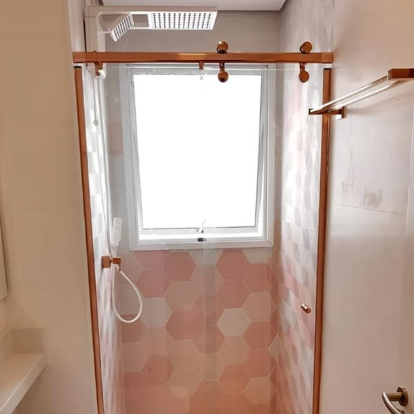 Box de Vidro para Banheiro modelo Elegance Tubo Oblongo Rose Gold
