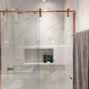 Box de Vidro para Banheiro modelo Elegance Tubo Redondo Rose Gold