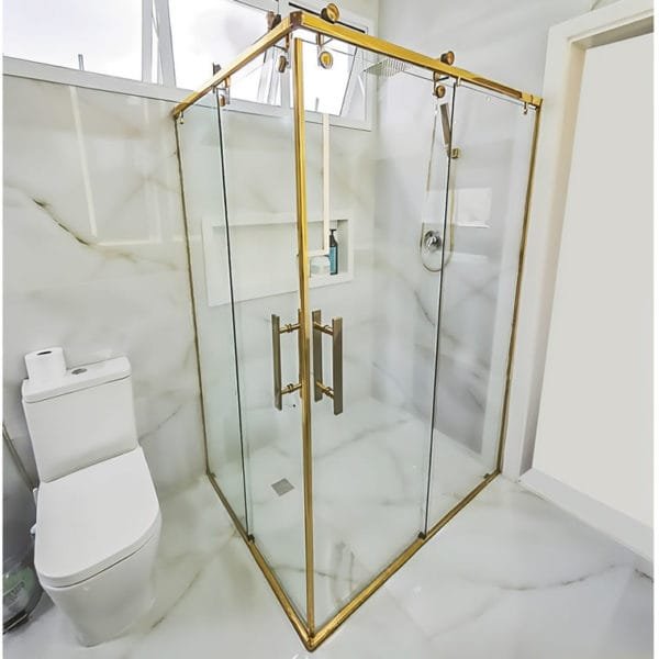 Box de vidro para Banheiro modelo Elegance Encanto Dourado