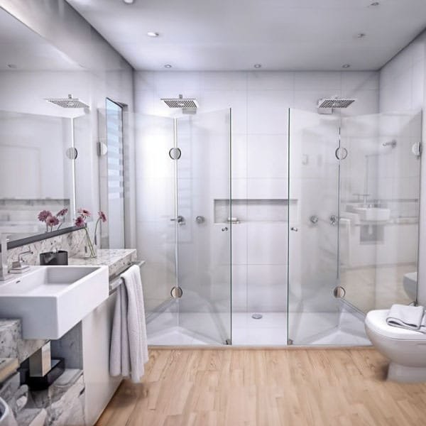 Box de vidro para o banheiro modelo Flex cromado Articulado quatro portas