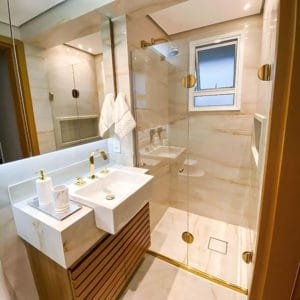 Box de vidro para banheiro modelo Flex Dourado