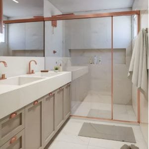 Box de Vidro para Banheiro de Canto Luna, Reto ou Frontal modelo nobre cobre