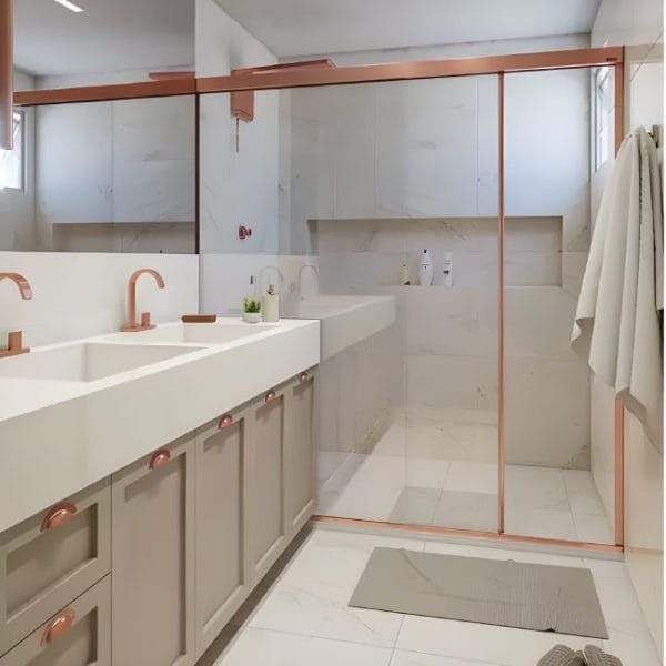 Box de Vidro para Banheiro de Canto Luna, Reto ou Frontal modelo nobre cobre