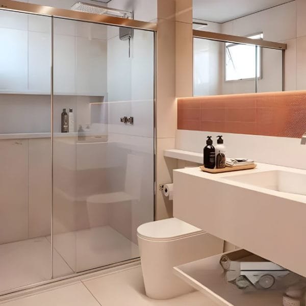 Box de Vidro para Banheiro de Canto Luna, Reto ou Frontal modelo nobre cobre