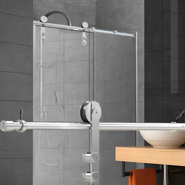 Box de vidro para o banheiro Arezzo cromado inox polido roldana aparente