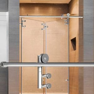 Box de vidro para o banheiro Fontana Articulado cromado inox polido roldana aparente