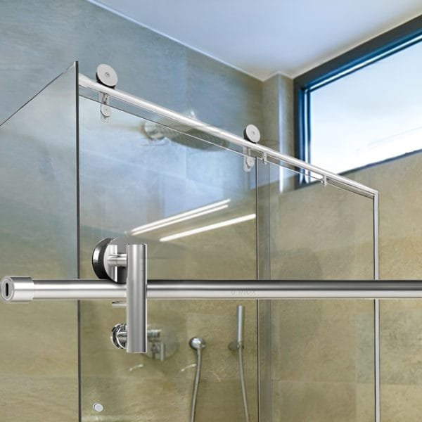 Box de vidro para o banheiro Milano cromado inox polido roldana aparente