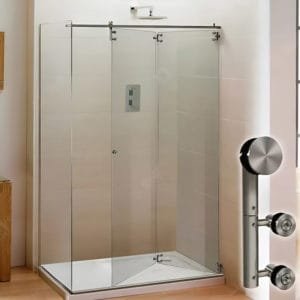 Box de vidro para o banheiro modelo Articulado Arty cromado inox polido ou escovado roldana aparente