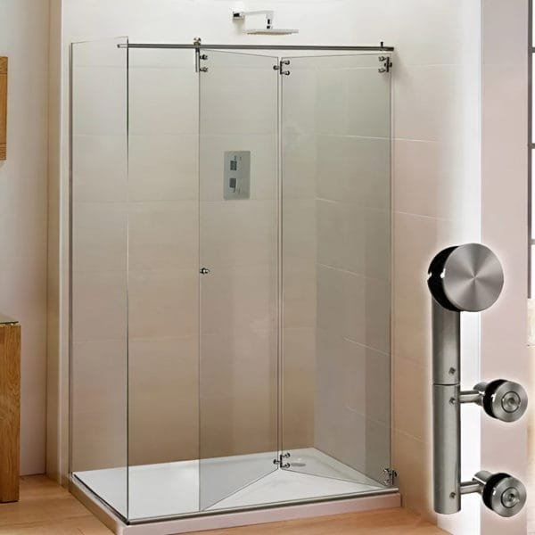 Box de vidro para o banheiro modelo Articulado Arty cromado inox polido ou escovado roldana aparente