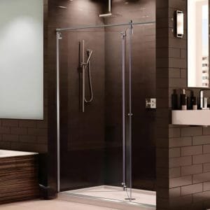 Box de vidro para o banheiro modelo Articulado Arty cromado inox polido ou escovado roldana aparente