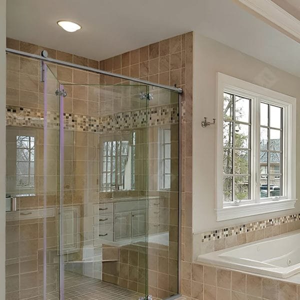 Box de vidro para o banheiro modelo Articulado Arty Prime cromado inox polido ou escovado roldana aparente