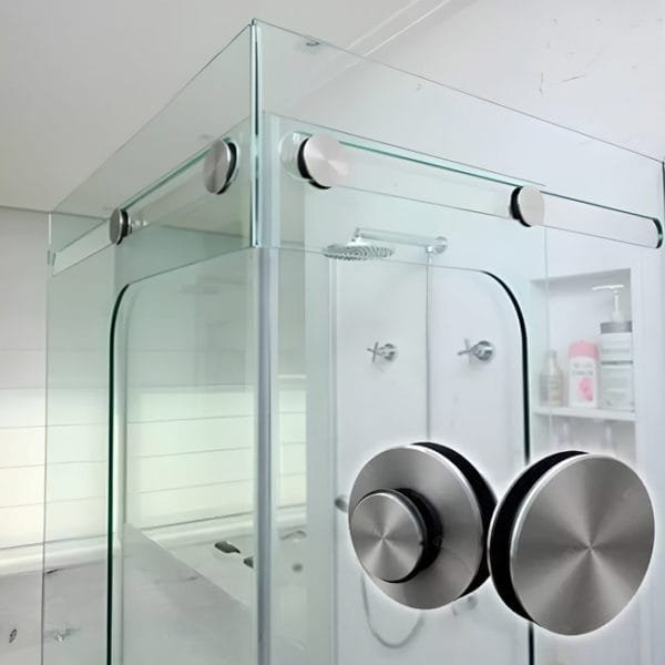 Box de vidro para o banheiro modelo Classik cromado inox polido ou escovado roldana aparente