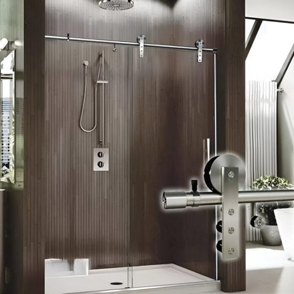 Box de vidro para o banheiro modelo Max cromado inox polido ou escovado roldana aparente