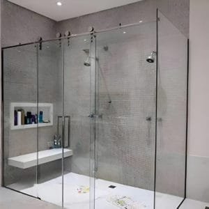 Box de vidro para o banheiro modelo Max cromado inox polido ou escovado roldana aparente