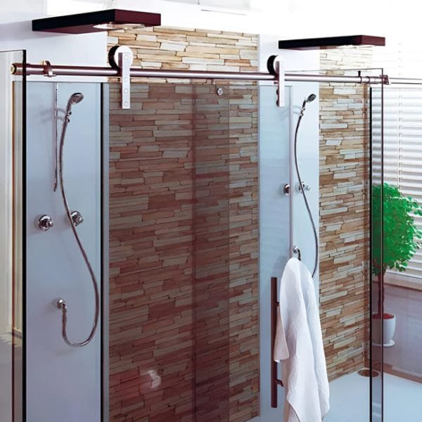 Box de vidro para o banheiro modelo Max cromado inox polido ou escovado roldana aparente