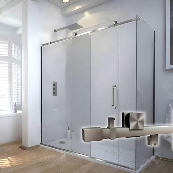 Box de vidro para o banheiro modelo Quadratto cromado inox polido ou escovado roldana aparente