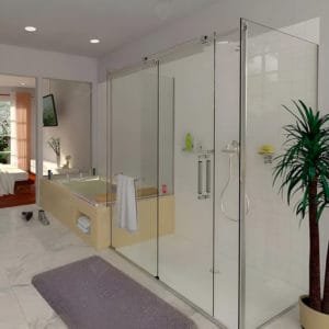 Box de vidro para o banheiro modelo Quadratto cromado inox polido ou escovado roldana aparente