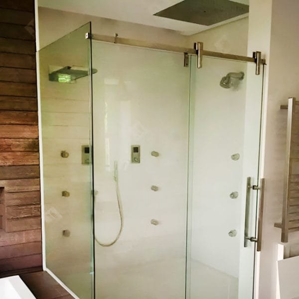 Box de vidro para o banheiro modelo Square cromado inox polido ou escovado roldana aparente