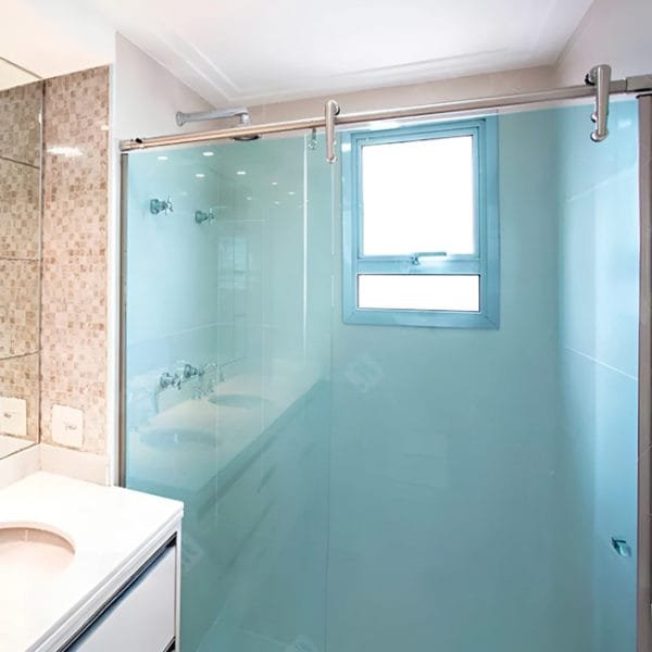 Box de vidro para o banheiro modelo Style cromado inox polido ou escovado roldana aparente