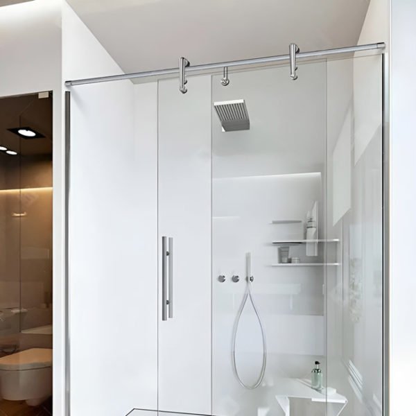 Box de vidro para o banheiro modelo Style cromado inox polido ou escovado roldana aparente