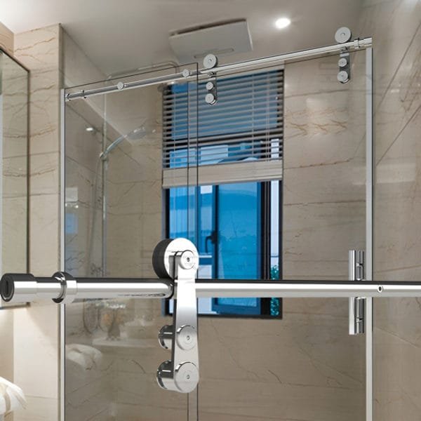 Box de vidro para o banheiro Siena cromado inox polido roldana aparente