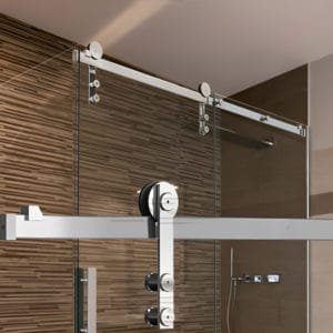 Box de vidro para o banheiro Tiezzo cromado inox polido roldana aparente