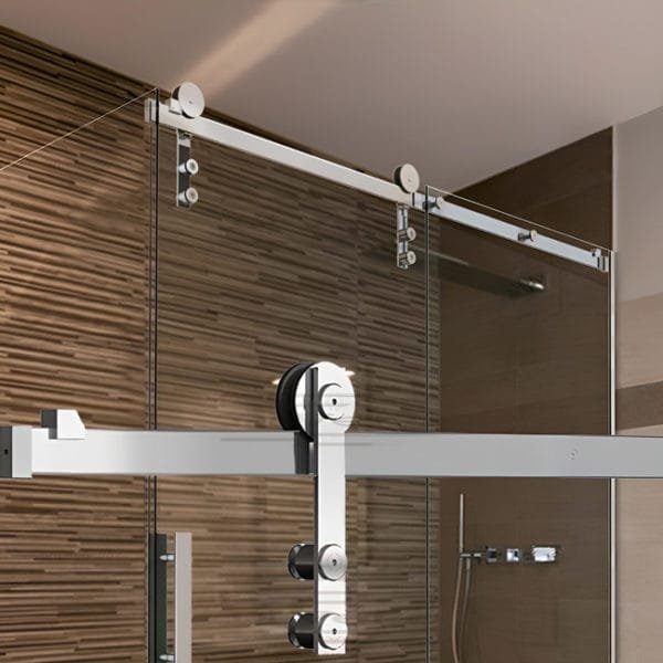 Box de vidro para o banheiro Tiezzo cromado inox polido roldana aparente