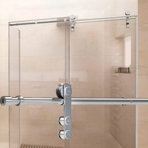 Box de vidro para o banheiro Ascolli cromado inox polido roldana aparente