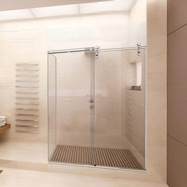 Box de vidro para o banheiro Ascolli cromado inox polido roldana aparente