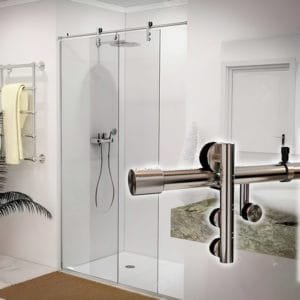 Box de vidro para o banheiro modelo Stilo cromado inox polido ou escovado roldana aparente