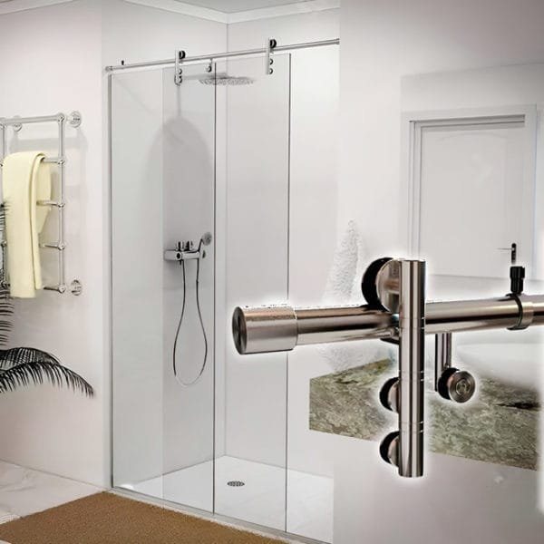 Box de vidro para o banheiro modelo Stilo cromado inox polido ou escovado roldana aparente