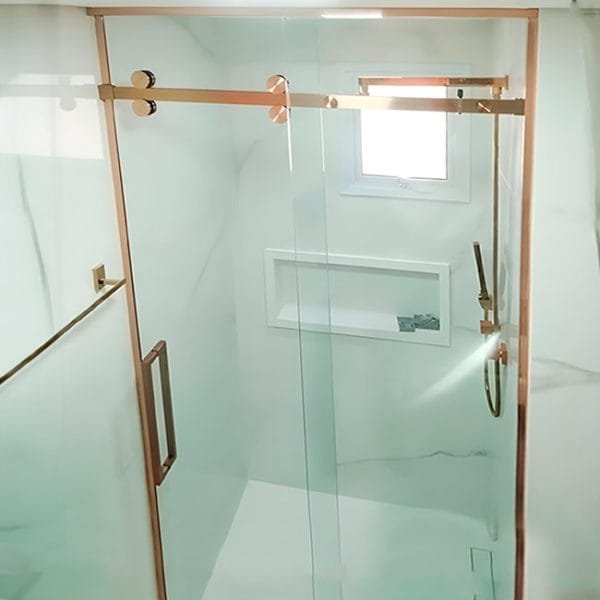 Box de Vidro para Banheiro modelo Esfera inox rose gold