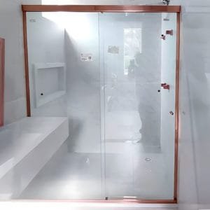 Box de Vidro para Banheiro modelo Reto em aluminio rose gold