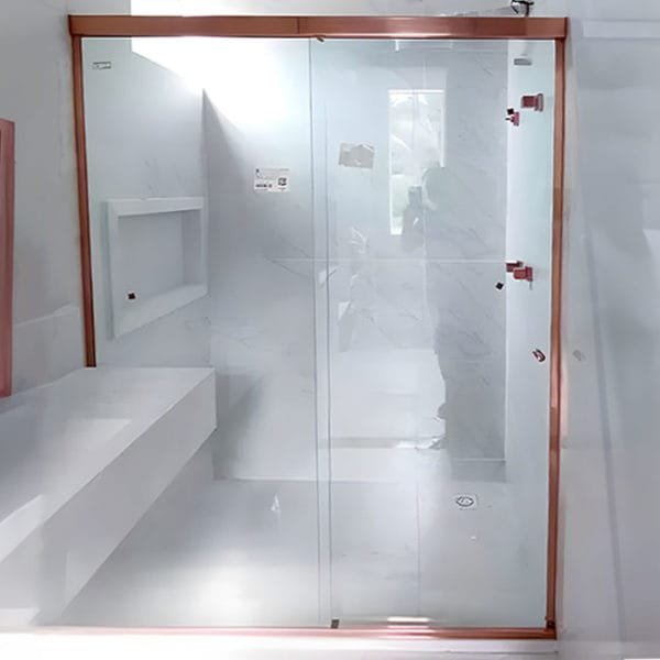 Box de Vidro para Banheiro modelo Reto em aluminio rose gold