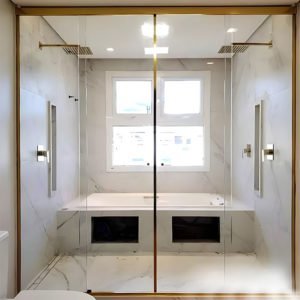 Box de Vidro para Banheiro modelo Reto em aluminio dourado