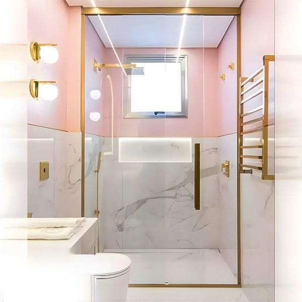 Box de Vidro para Banheiro modelo Reto em aluminio dourado